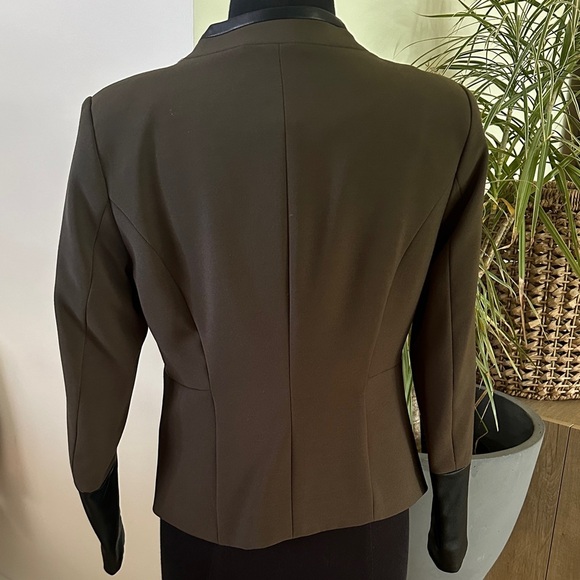 H&M Army Green Blazer with Faux Leather Black Trim detailing Size 12 - Picture 5 of 8